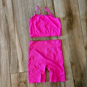 Art Class Girls XL 14 Hot Pink 2-Piece Outfit Set Crop Top & Biker Shorts